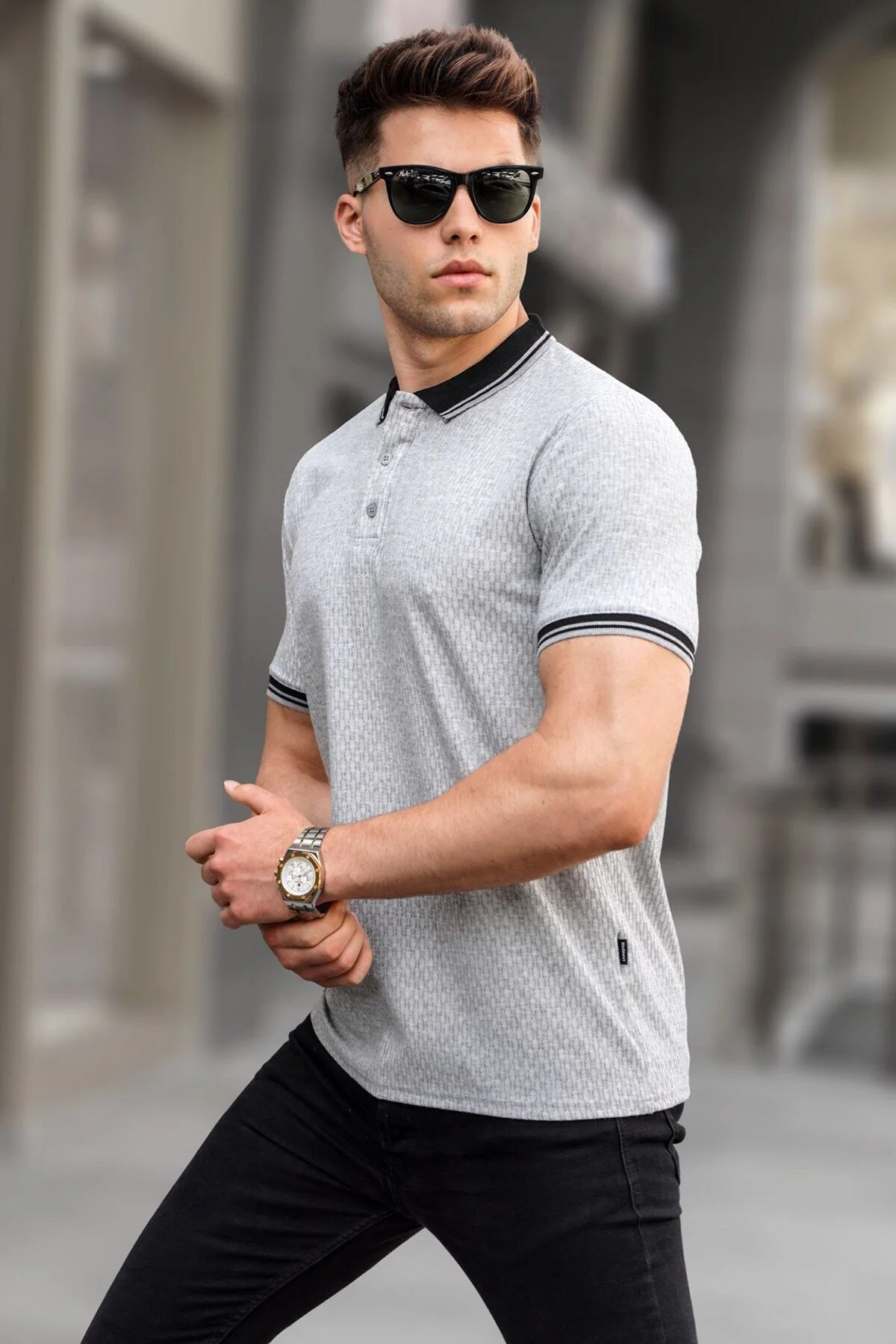 Bild von Madmext Graues Basic-t-shirt Mit Polokragen für Herren - M