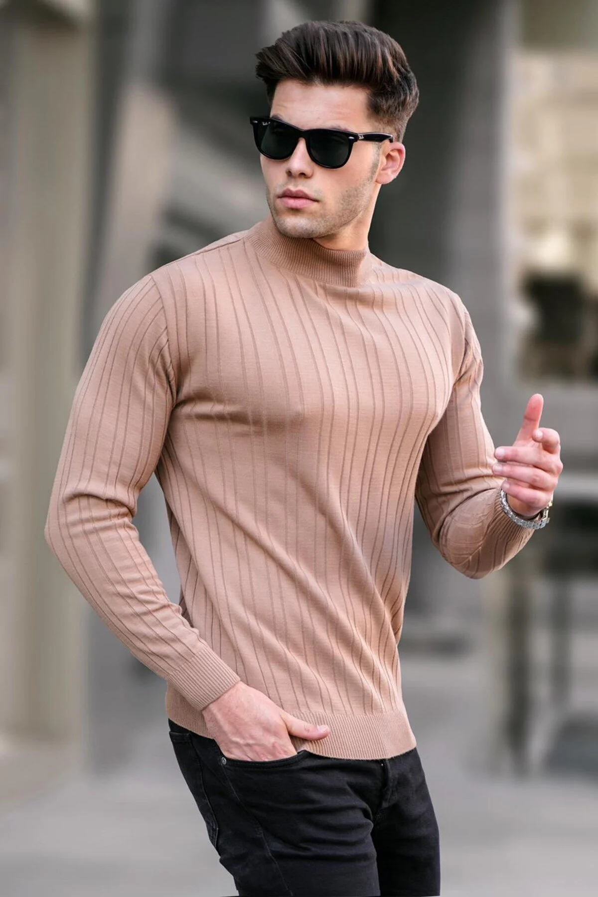 Bild von Madmext Beiger Halbrollkragenpullover für Herren - S