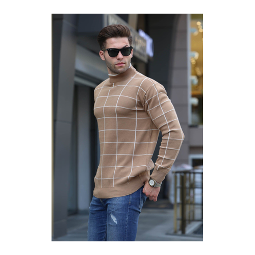 Bild von Madmext Beiger Strickpullover mit Karomuster für Herren - S