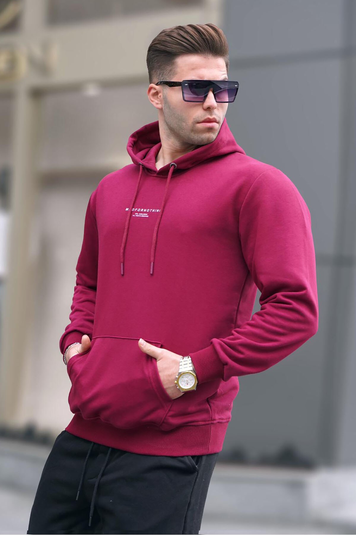Bild von Madmext Bordeauxrotes Bedrucktes Sweatshirt Mit Kapuze für Herren - S