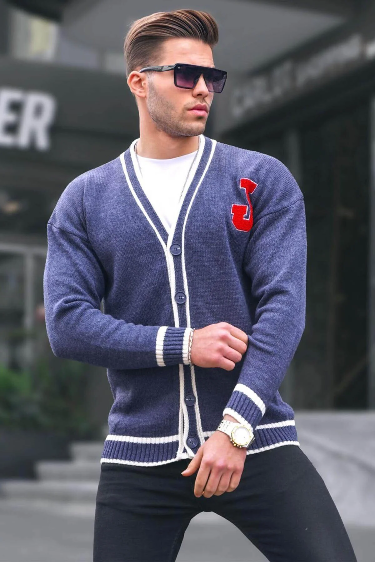 Bild von Madmext Marineblauer Strick-cardigan für Herren - XL