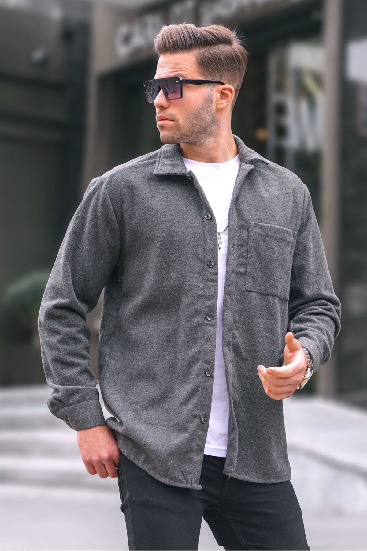 Bild von Madmext Anthrazit Regular Fit Holzfällerhemd für Herren - XL