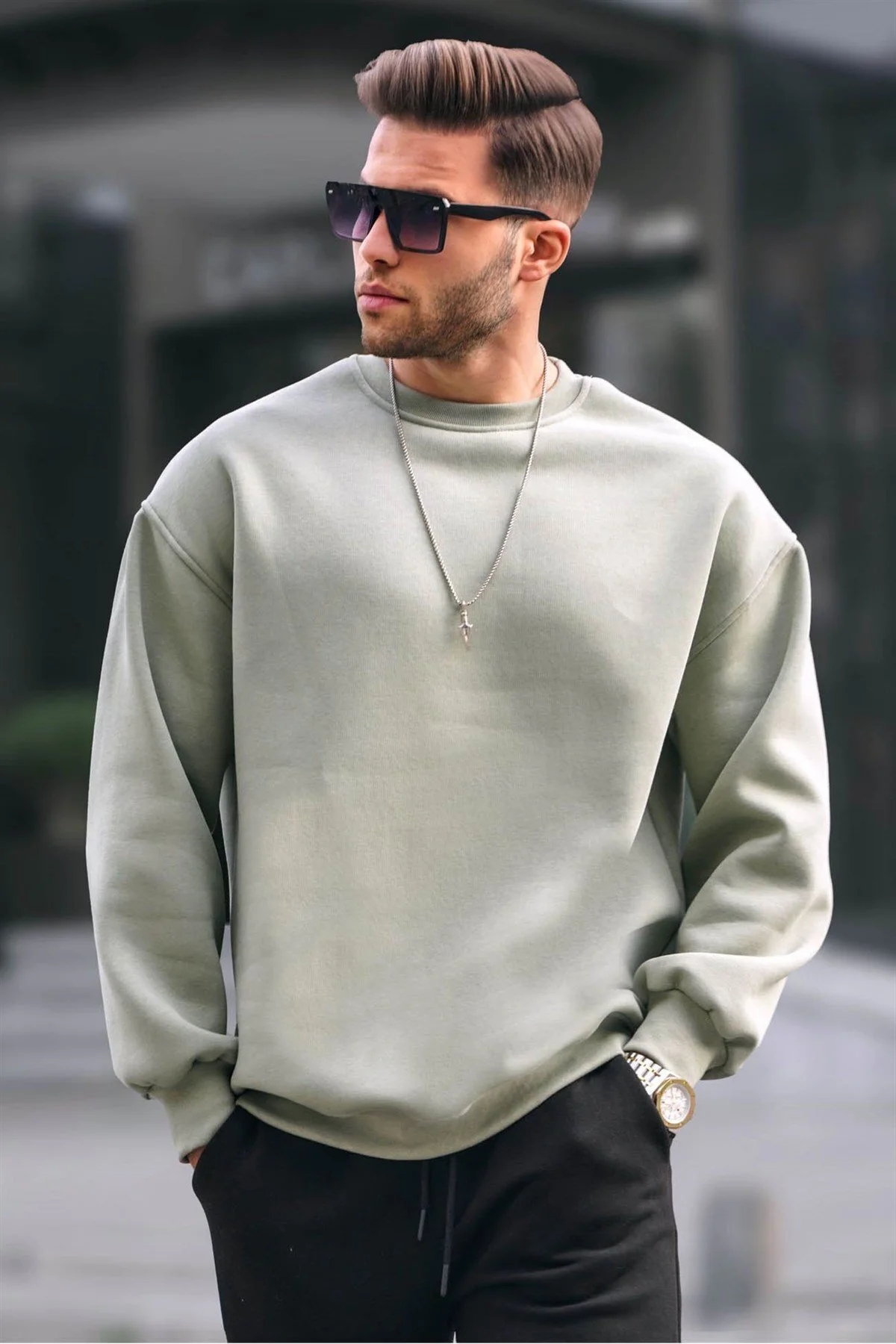 Bild von Madmext Mintgrünes Oversize-basic-sweatshirt Mit Rundhalsausschnitt für Herren - S