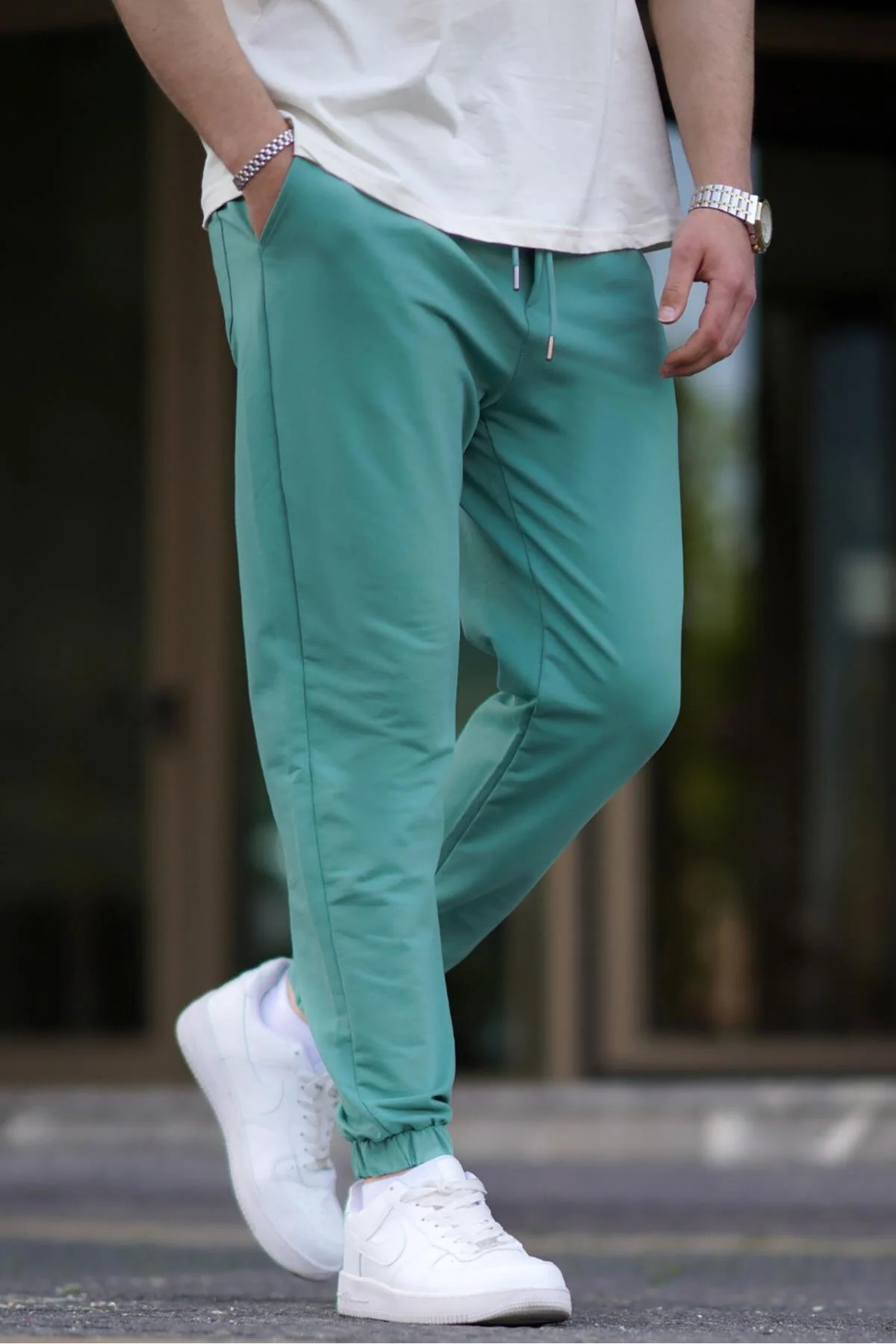 Bild von Madmext Grüner Basic Trainingsanzug Mit Elastischen Beinen für Herren - XL