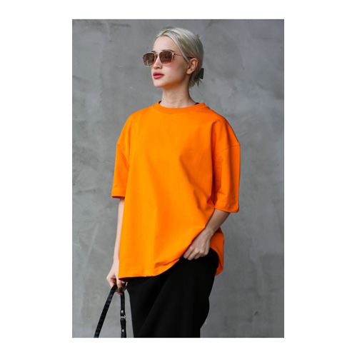 Bild von Madmext Orangefarbenes Basic-Oversize-T-Shirt mit Rundhalsausschnitt für Damen