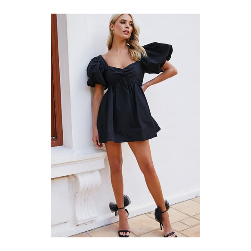 Bild von Madmext Schwarzes Kleid Mit Herzkragen Und Ballonärmeln Mg1620 für Damen - S