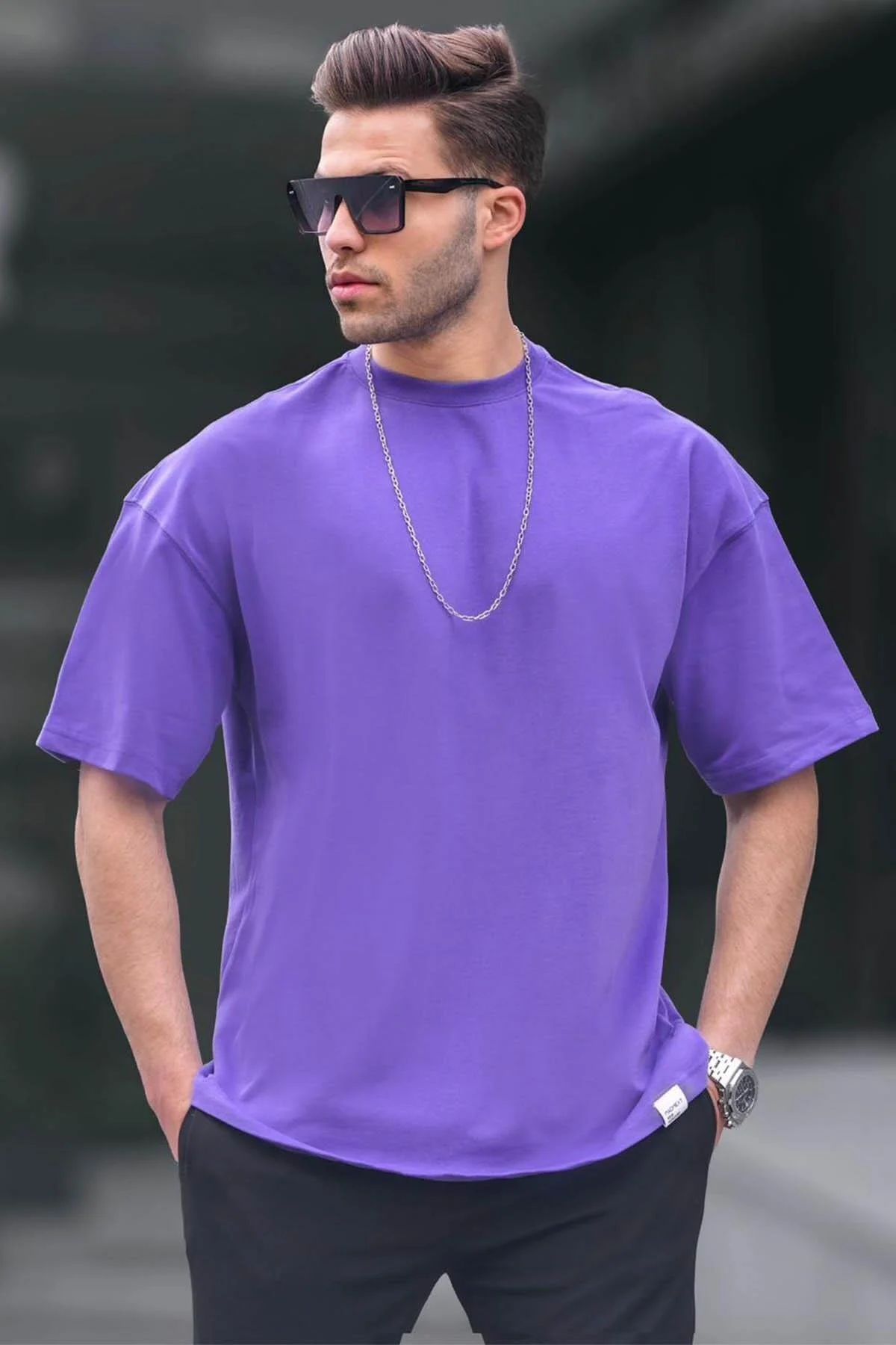 Bild von Madmext Lilafarbenes Basic-t-shirt Mit Oversize-passform für Herren - L