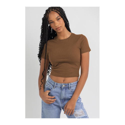 Bild von Madmext Braunes Basic Crop T-shirt Mg1772 für Damen - M