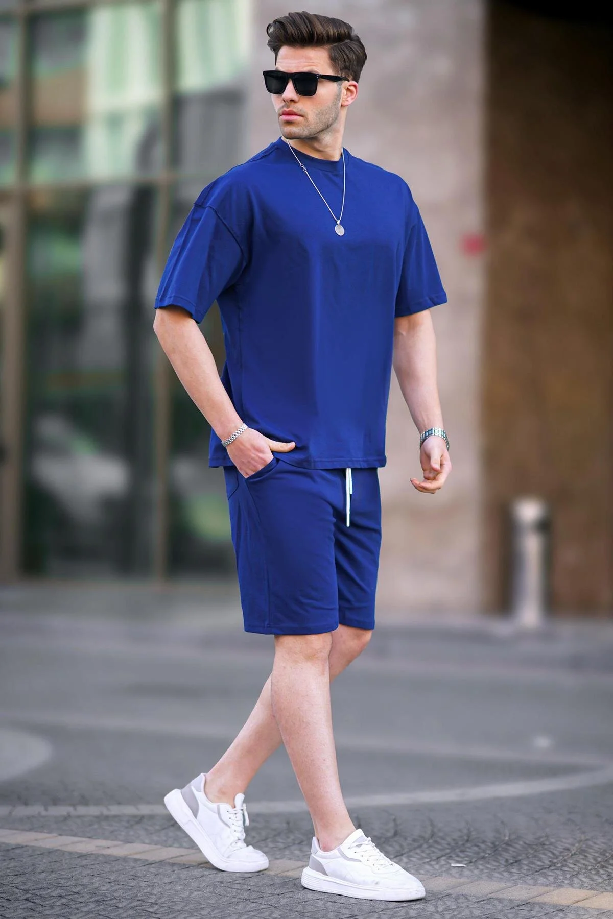 Bild von Madmext Marineblaues Basic-shorts-set für Herren - L