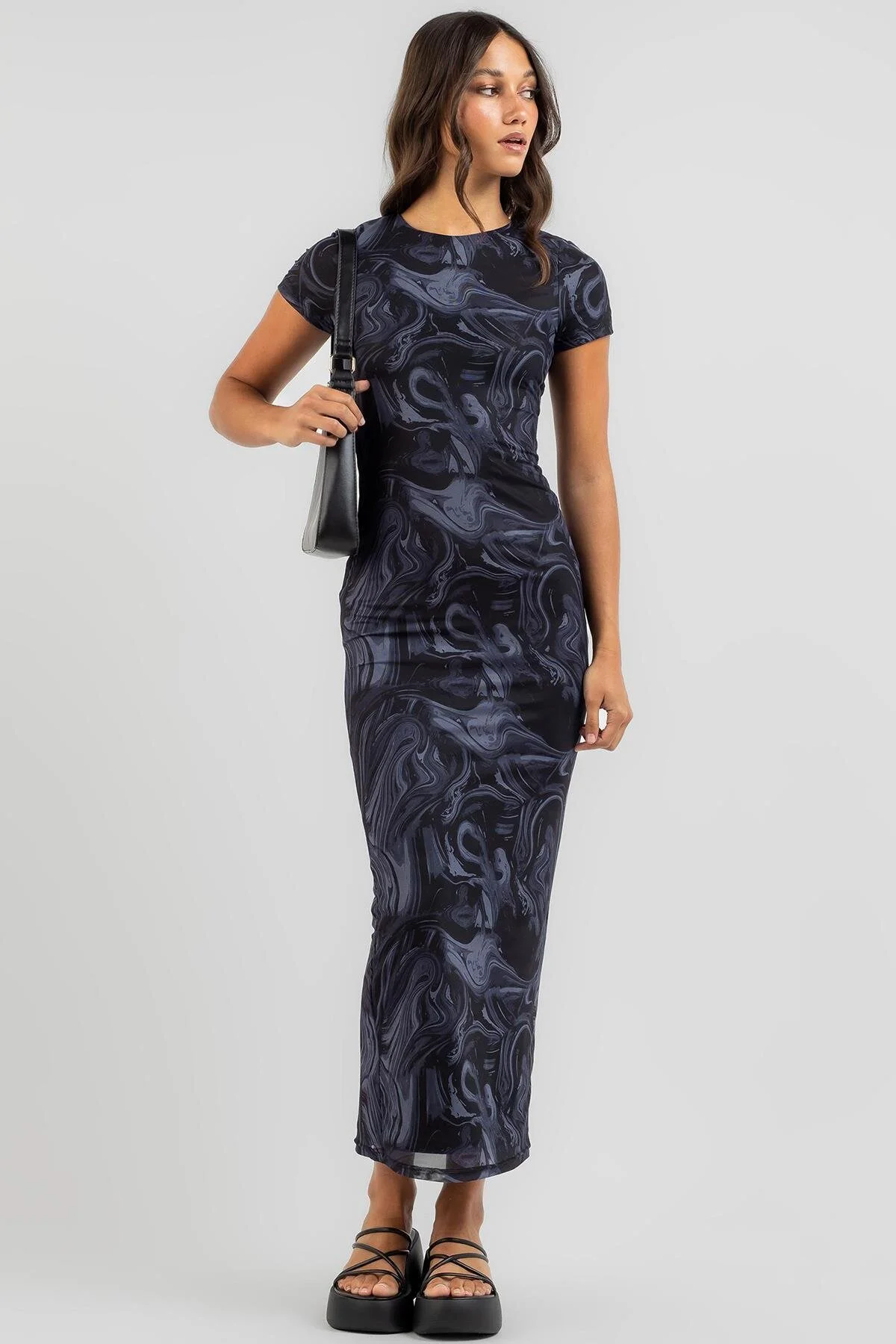 Bild von Madmext Marineblaues Langes Kleid Mit Batikmuster Mg1849 für Damen - S