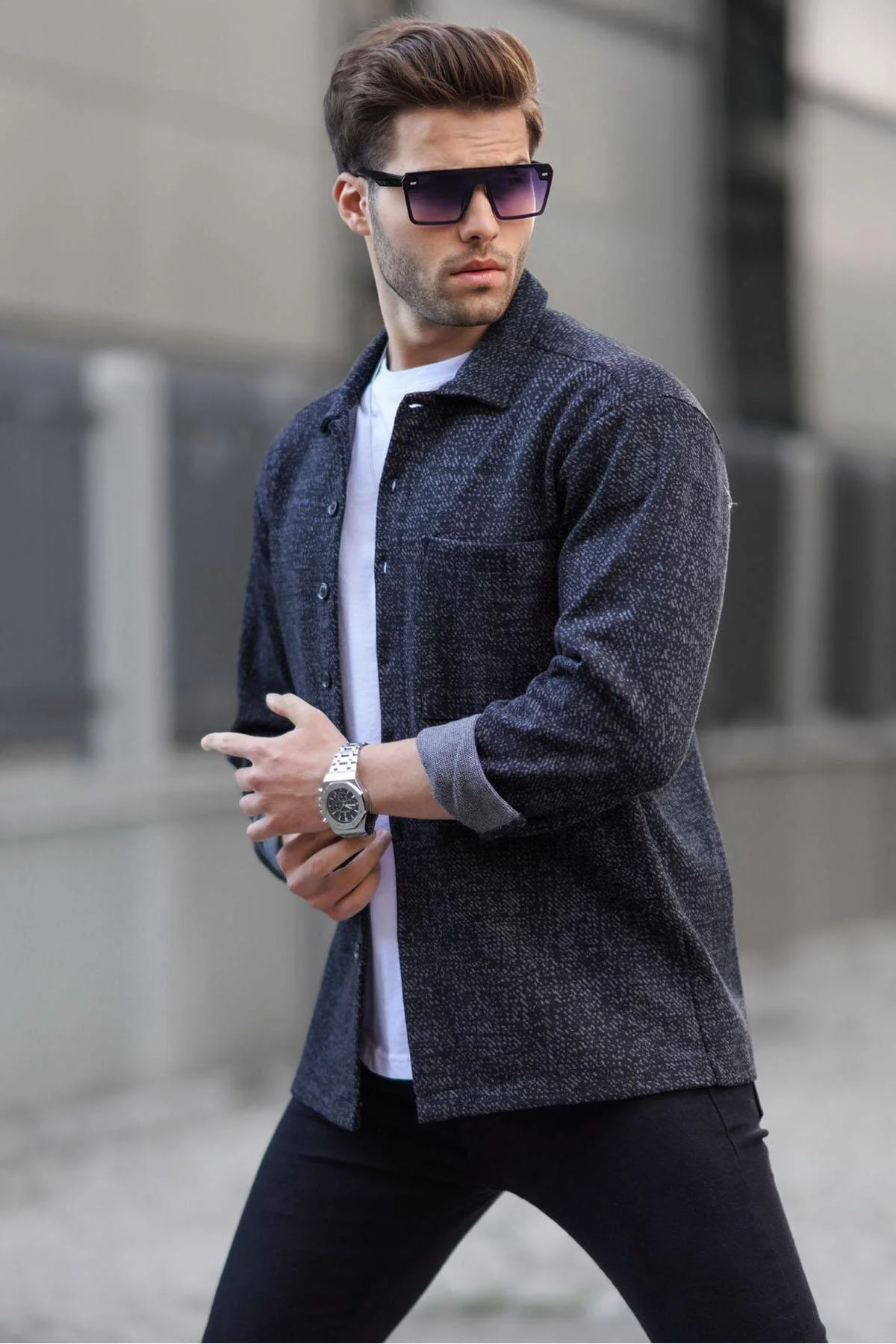 Bild von Madmext Schwarzes Gemustertes Regular Fit Hemd für Herren - L