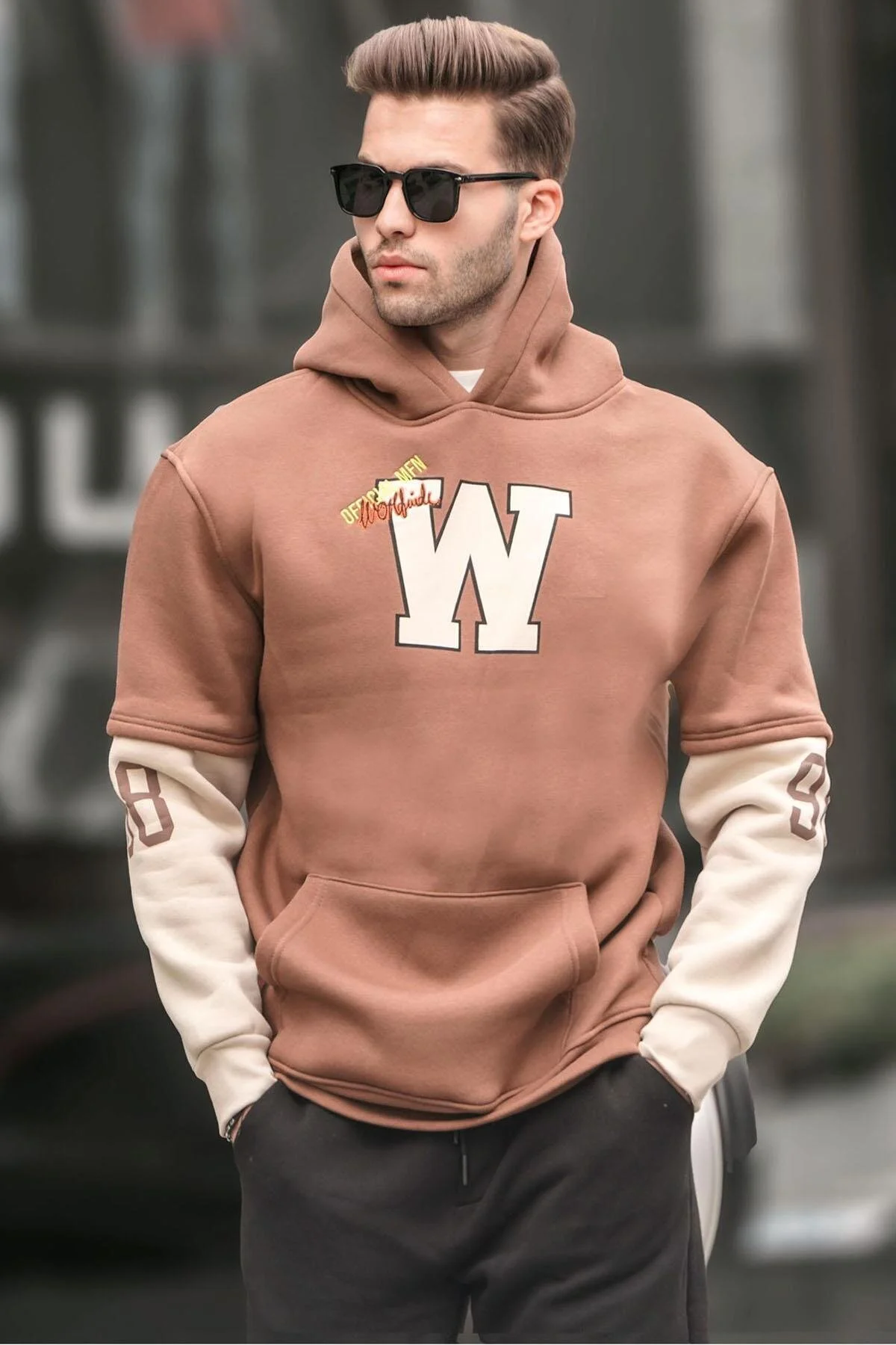 Bild von Madmext Braunes Besticktes Kapuzensweatshirt für Herren - L