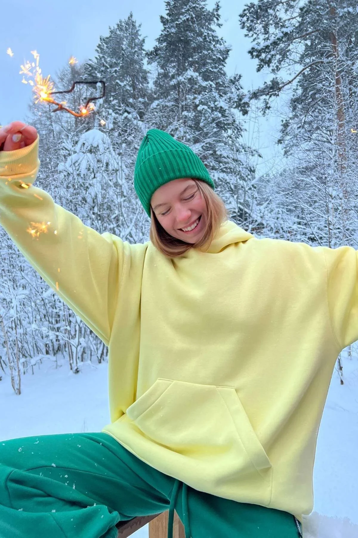Bild von Madmext Gelbes, Geripptes Oversize-sweatshirt Mit Kapuze für Damen - M