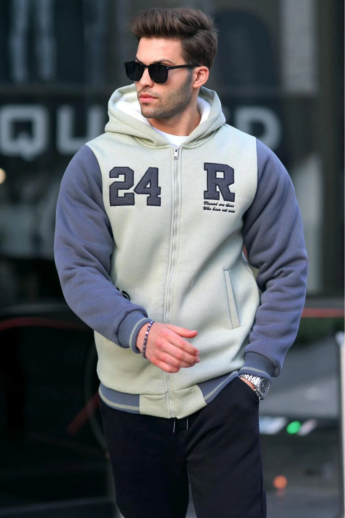 Bild von Madmext Mintgrünes Bedrucktes Sweatshirt Mit Reißverschluss für Herren - XL
