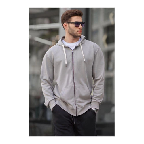 Bild von Madmext Grau Lackiertes Kapuzensweatshirt Mit Reißverschluss für Herren - 2XL
