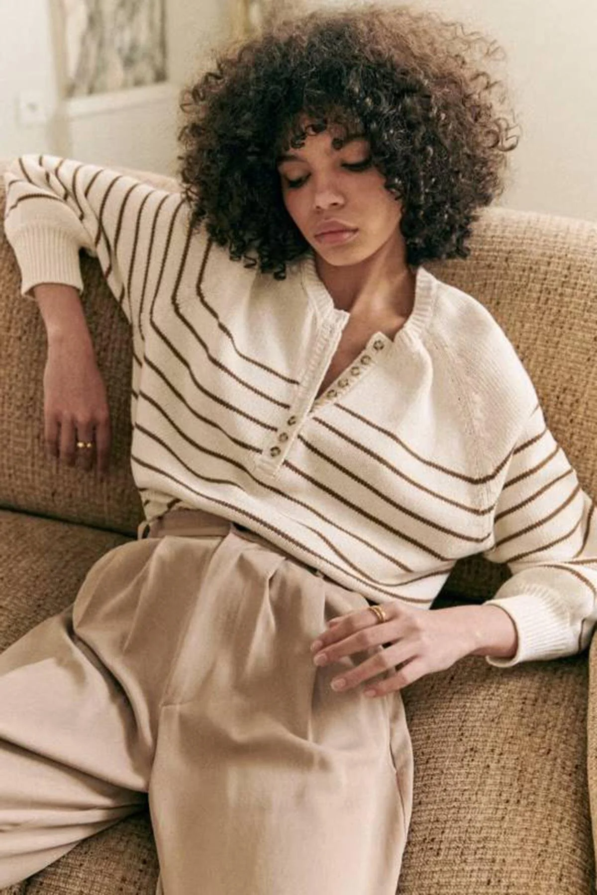 Bild von Madmext Brauner Gestreifter Strickpullover Mit Rollkragen für Damen - Standard
