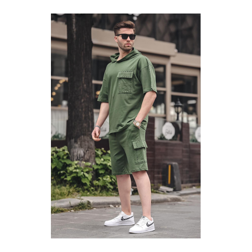Bild von Madmext Khakifarbenes Shorts-Set mit Kapuze und Taschendetail für Herren - L