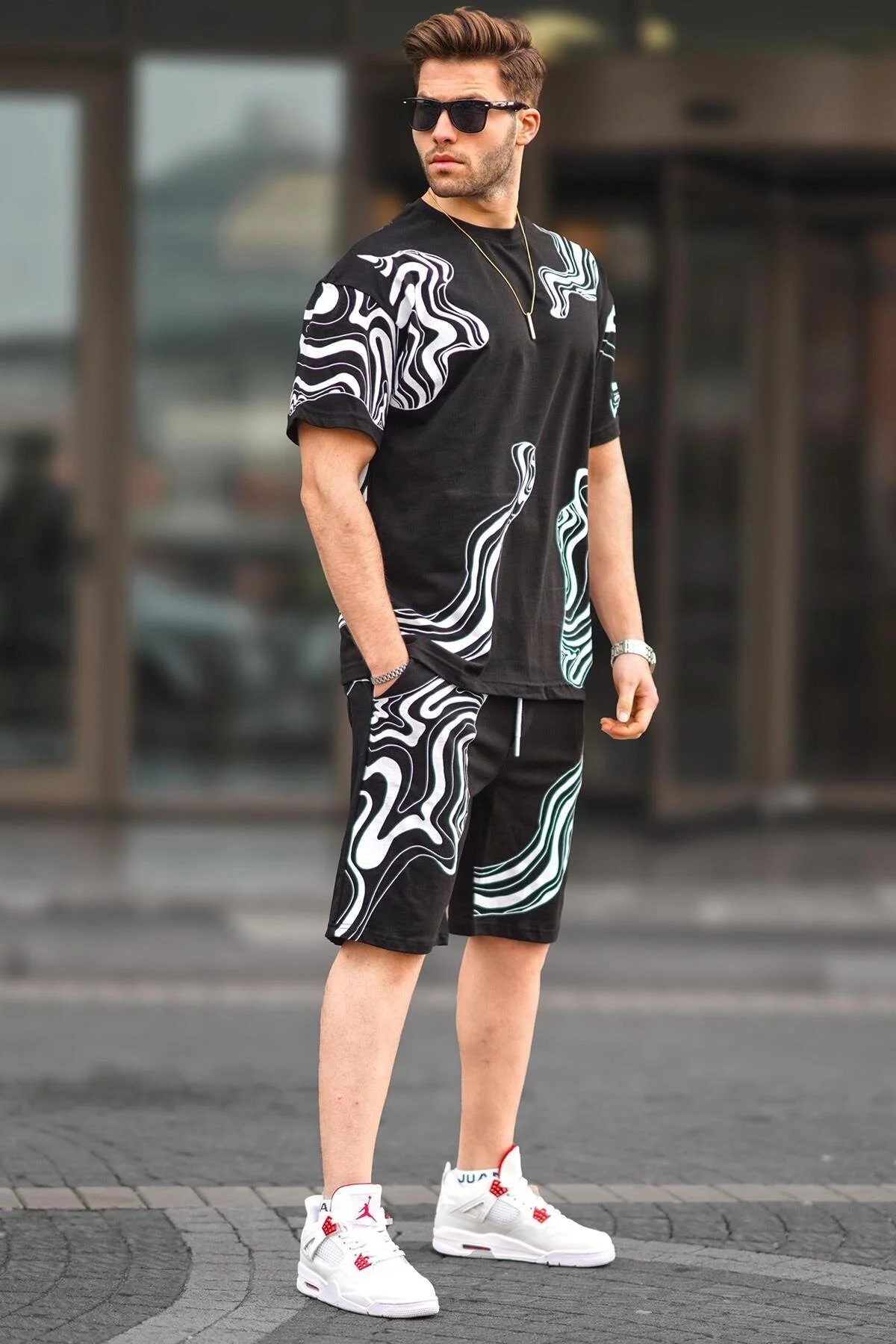 Bild von Madmext Schwarzes Gemustertes Shorts-set für Herren - 2XL