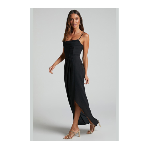 Bild von Madmext Schwarzes Degaje-Kleid Mit Kragen Und Trägern für Damen