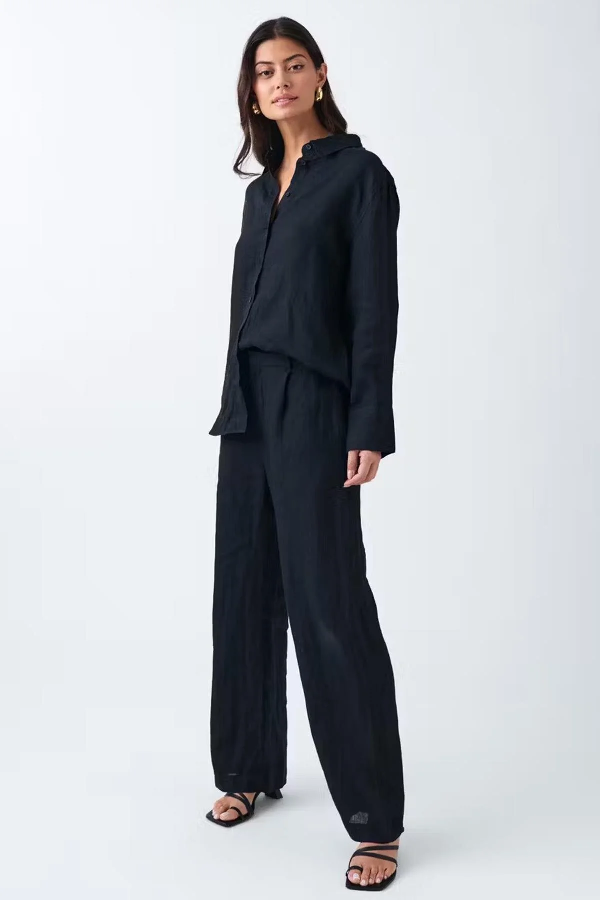 Bild von Madmext Schwarze Hose Mit Weitem Bein Und Gürtel für Damen - L