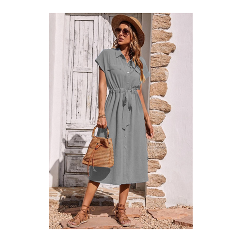 Bild von Madmext Graues Langes Kleid Mit Hemdkragen für Damen