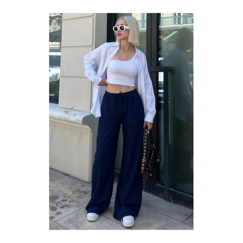 Bild von Madmext Marineblaue Hose Mit Weitem Bein - Damenhose XL