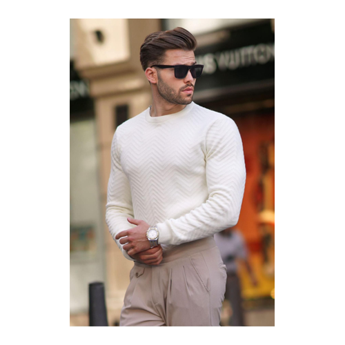 Bild von Madmext Weißer Langarm-Strickpullover für Herren