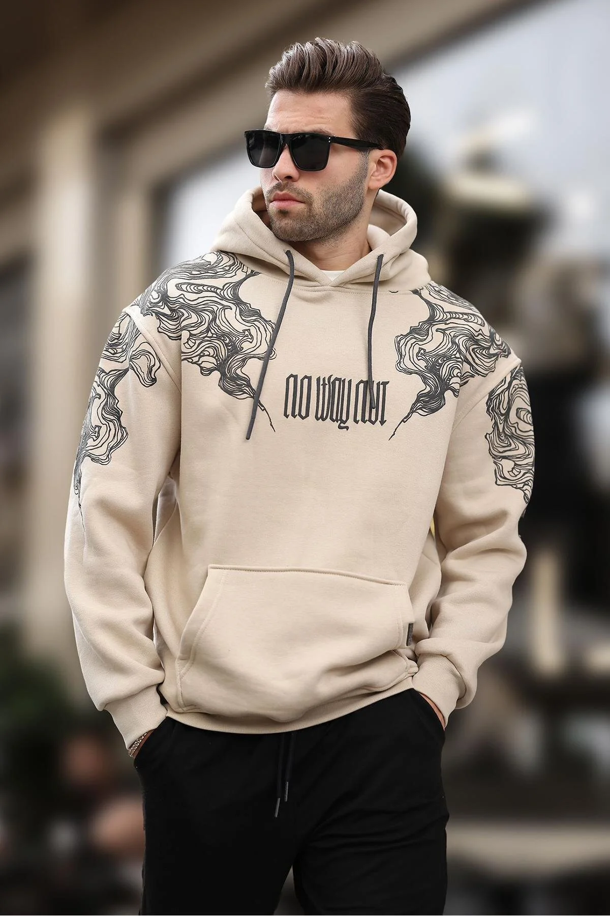 Bild von Madmext Sweatshirt Beige, Mit Kapuze Und Aufdruck für Herren - L