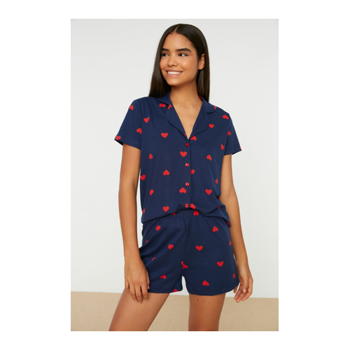 Bild von Trendyol Collection Marineblaues Pyjama-set Aus Strick Mit Herzmuster für Damen – XL