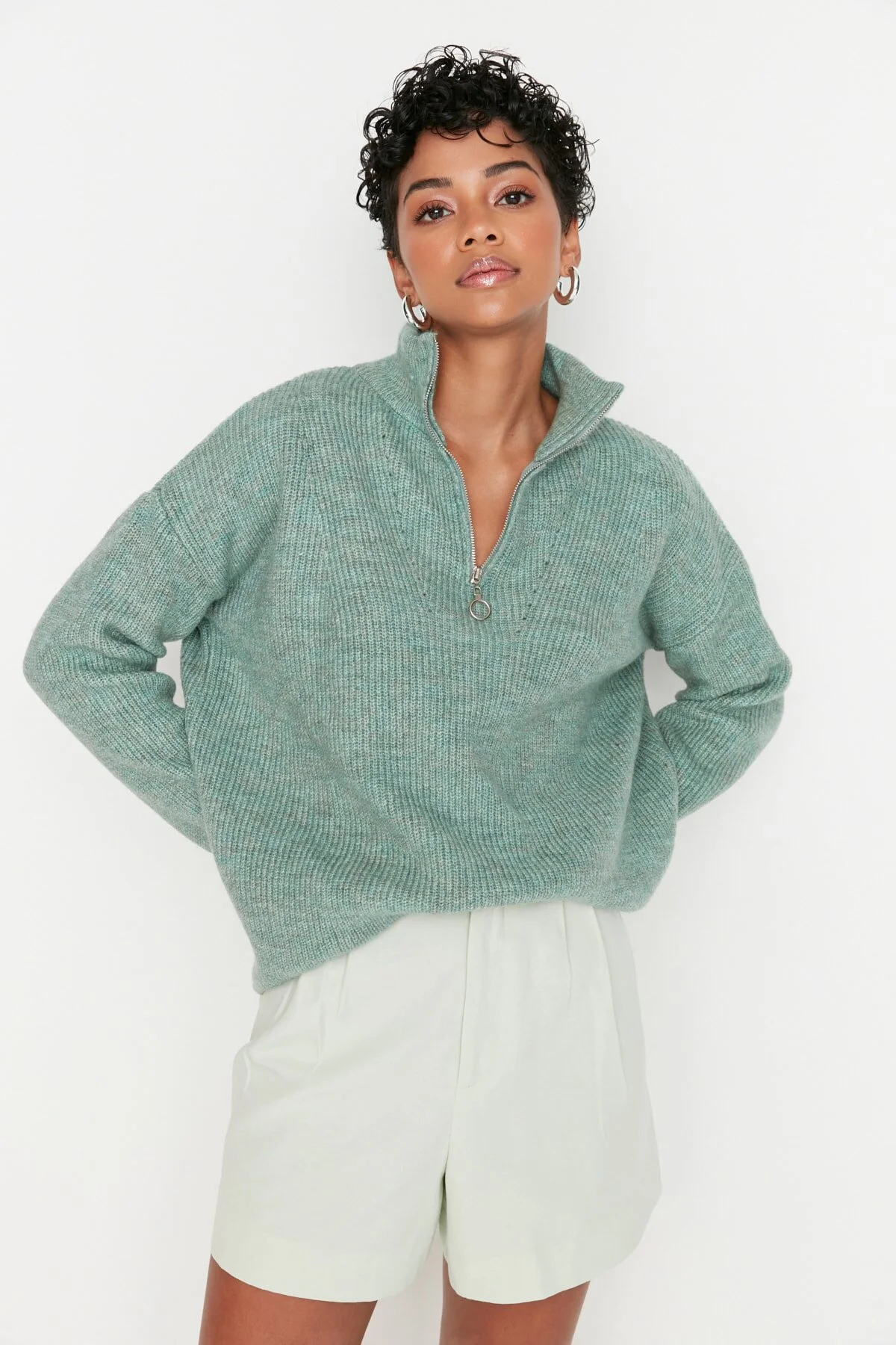 Bild von Trendyol Collection Mintfarbener, Weicher Strickpullover Mit Reißverschluss für Damen - M