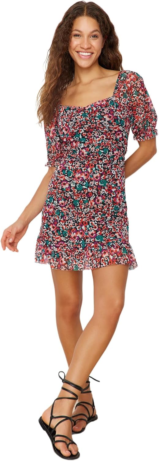 Bild von Trendyol Collection Mehrfarbiges, Rüschendetailliertes Tüll-strickkleid für Damen - XL