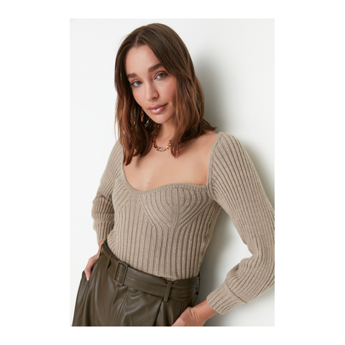 Bild von Trendyol Collection Nerz Kurzer Strickpullover Mit Herzkragen für Damen - M