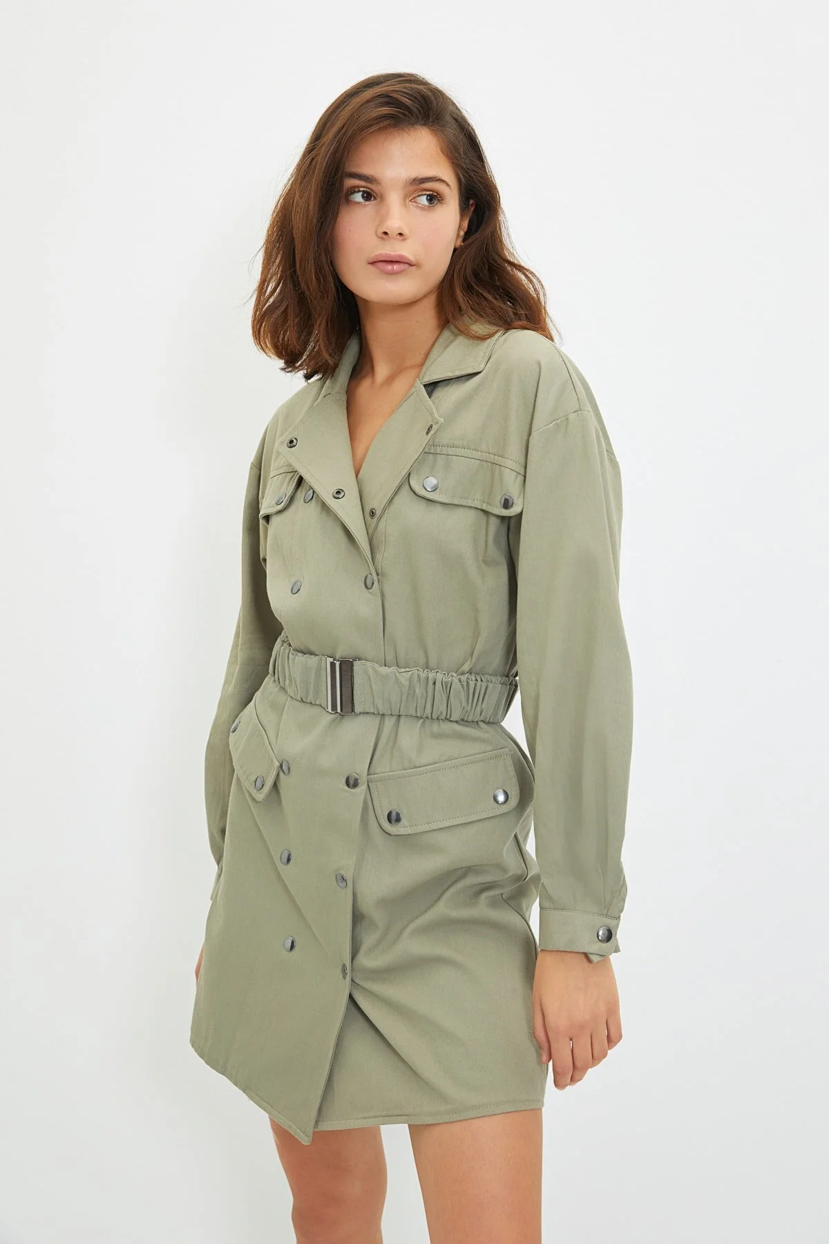 Bild von Trendyol Collection Khakifarbenes, Gewebtes Jackenkleid Mit Gürtel Und Knöpfen für Damen - 42
