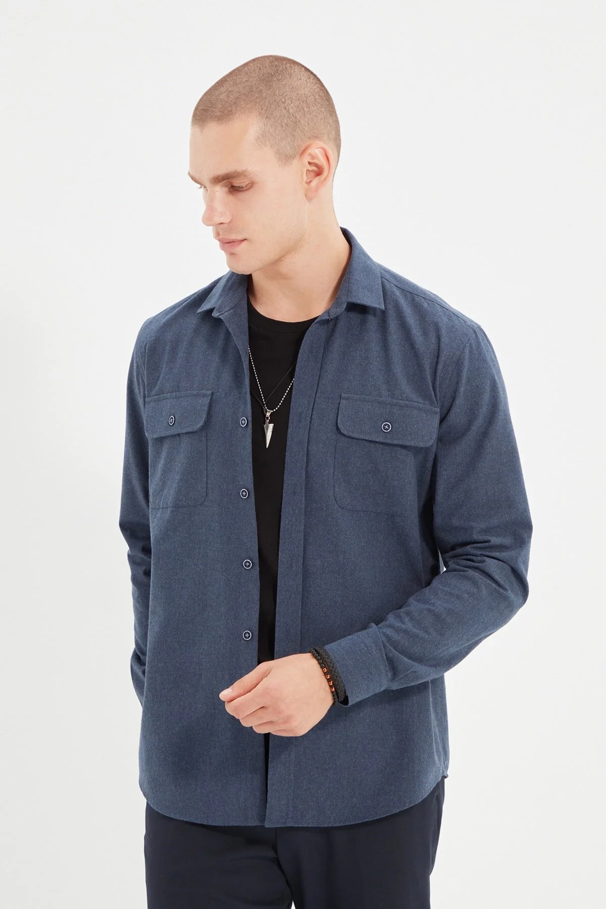 Bild von Trendyol Collection Indigo-winterjackenhemd Mit Regulärer Passform Und Doppelter Taschenabdeckung für Herren - 2XL