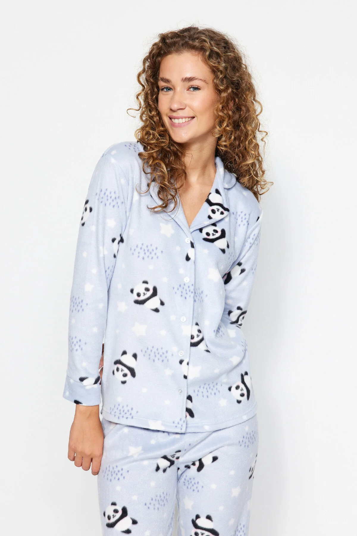 Bild von Trendyol Collection Winter-pyjama-set Mit Blauem Panda-muster Und Schlafstirnband – für Damen - XL