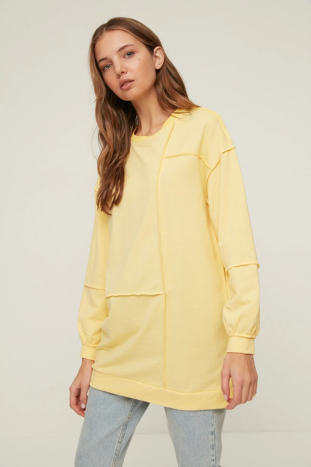 Bild von Trendyol Modest Übergroßes Gelbes Strick-sweatshirt – Gerippte Details für Damen - L