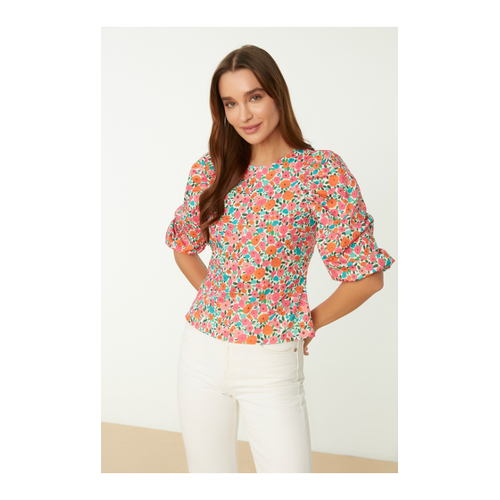 Bild von Trendyol Collection Ecrufarbene, Gewebte Bluse Mit Ballonärmeln Und Blumenmuster für Damen - 38
