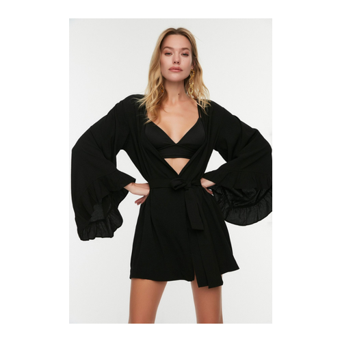Bild von Trendyol Collection Schwarzer, Gewebter Mini-Kimono Und Kaftan Mit Gürtel - S