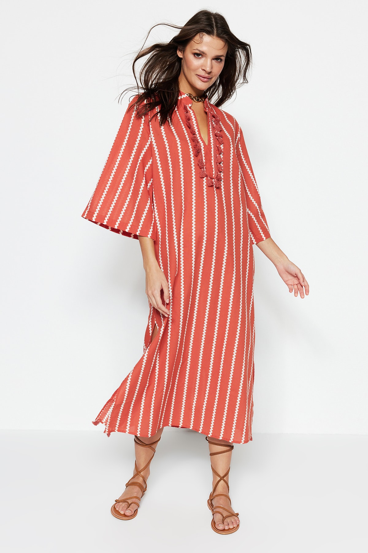 Bild von Trendyol Collection Zimtgestreifter Maxi-kimono Und Kaftan für Damen - S