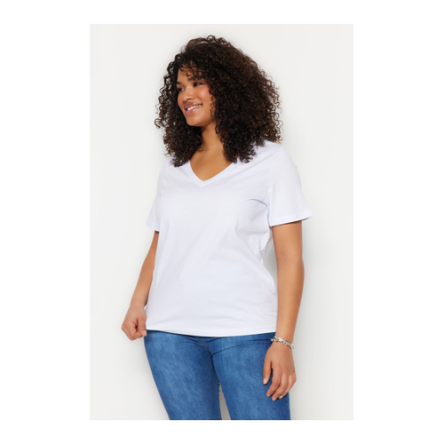 Bild von Trendyol Curve Weißes Basic-T-Shirt mit V-Ausschnitt für Damen - 5XL