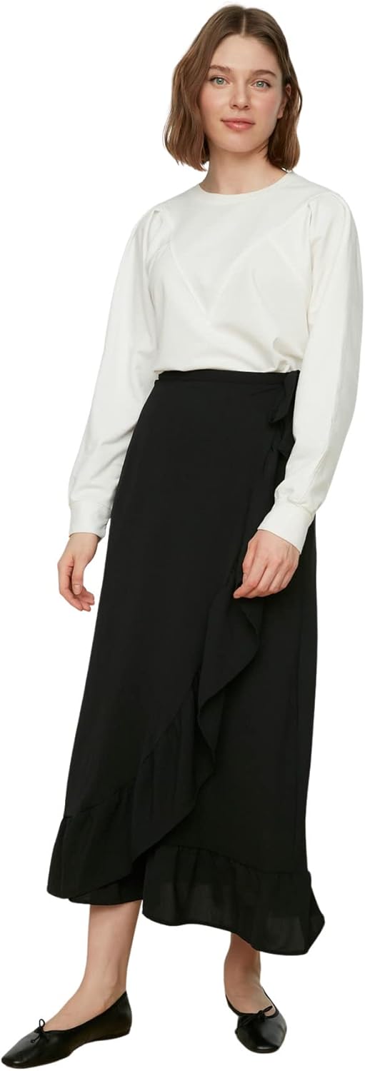 Bild von Trendyol Damen Women Design Midi Wrapover Regular Woven Modest Skirts Baby Rock, Black, 42