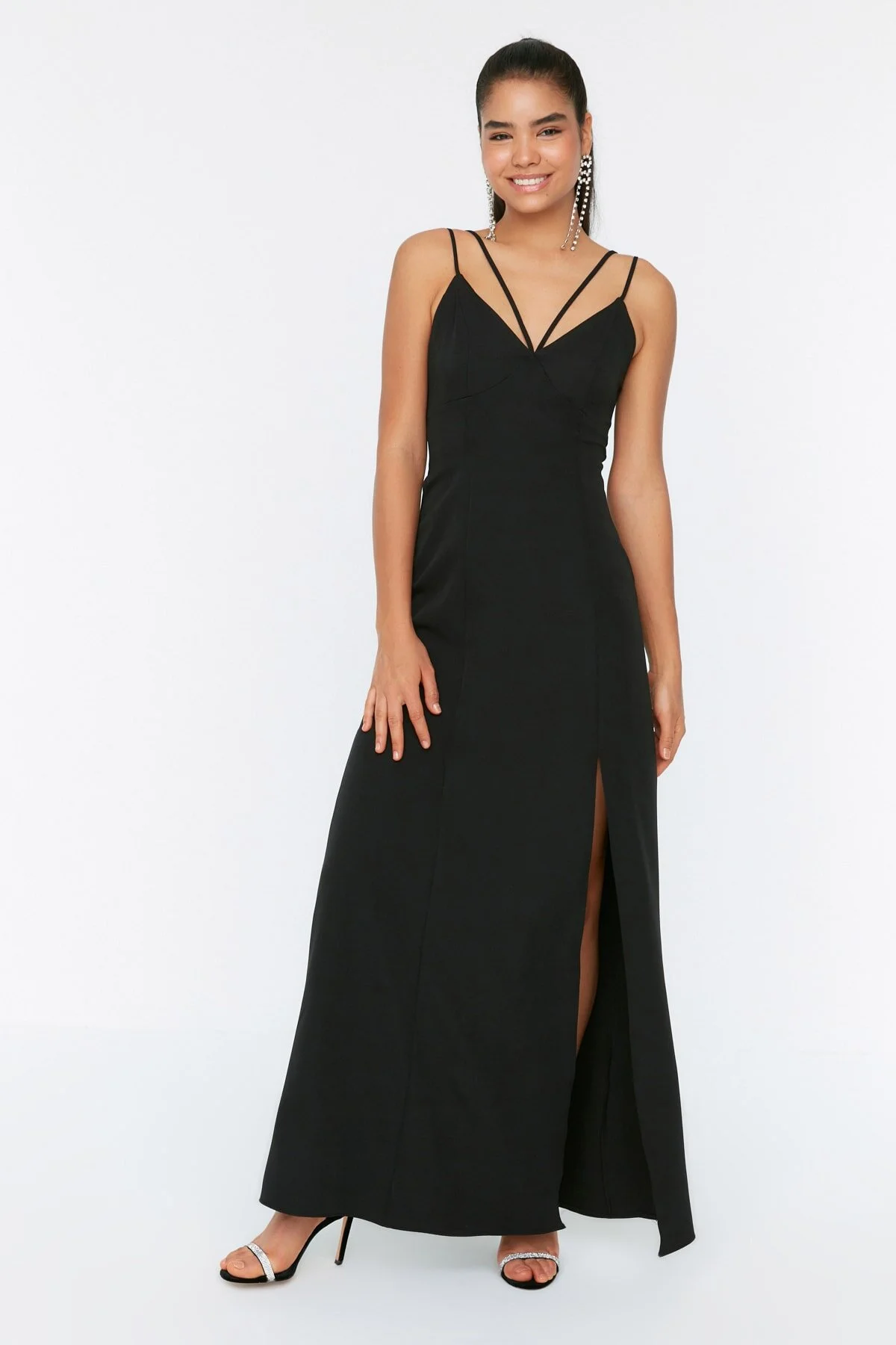 Bild von Trendyol Collection Langes Schwarzes Abendkleid – A-schnitt Und Rückendetail für Damen - 34