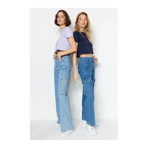 Bild von Trendyol Collection Marineblau-lila 2er-Pack Kurze Strick-T-Shirts aus 100 % Baumwolle für Damen - XS