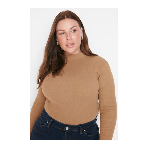 Bild von Trendyol Curve Nerzfarbene, Figurbetonte, Gerippte Strickbluse Mit Stehkragen für Damen - 3XL