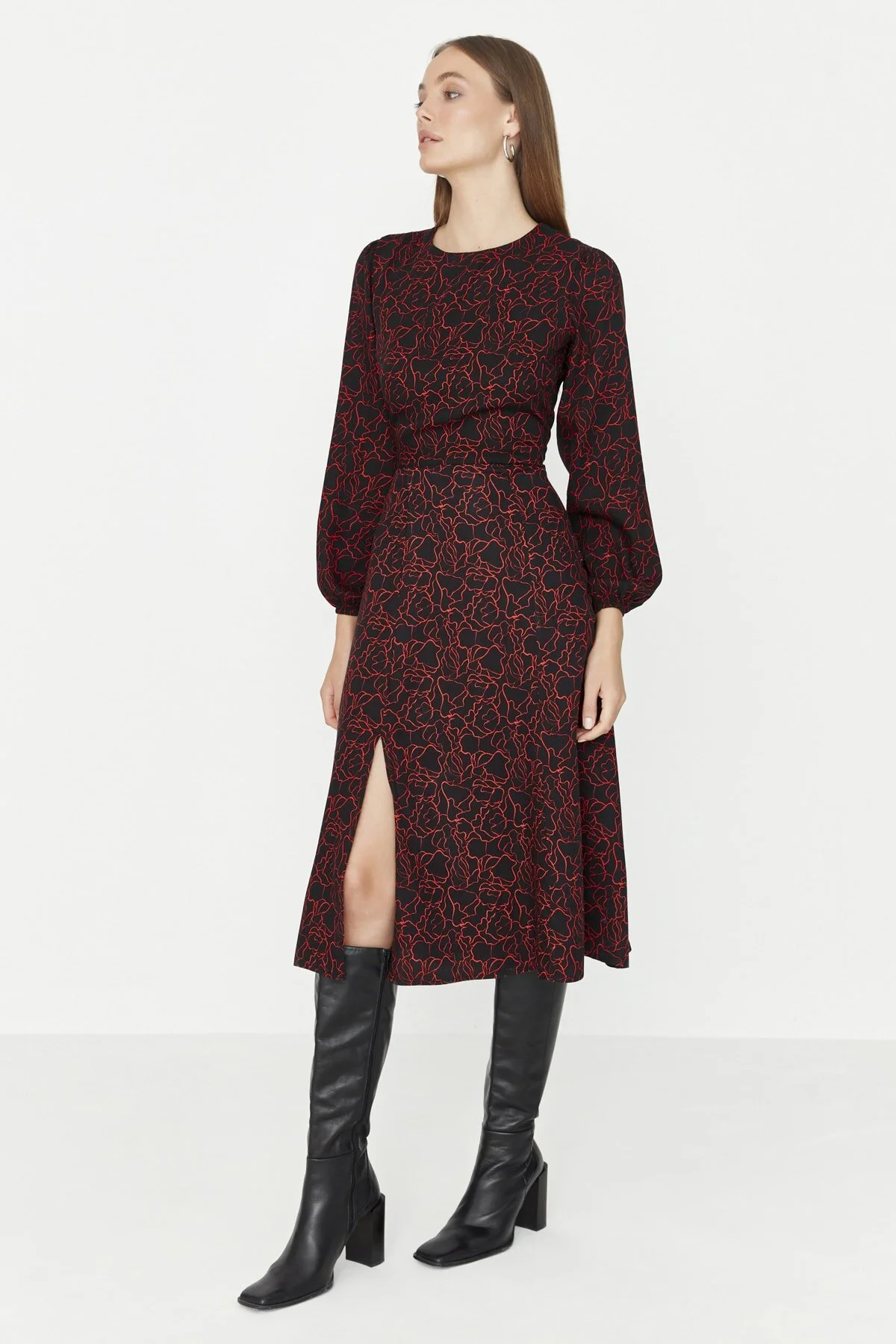 Bild von Trendyol Collection Schwarzes, Gemustertes Webkleid Mit Schlitz für Damen - 38