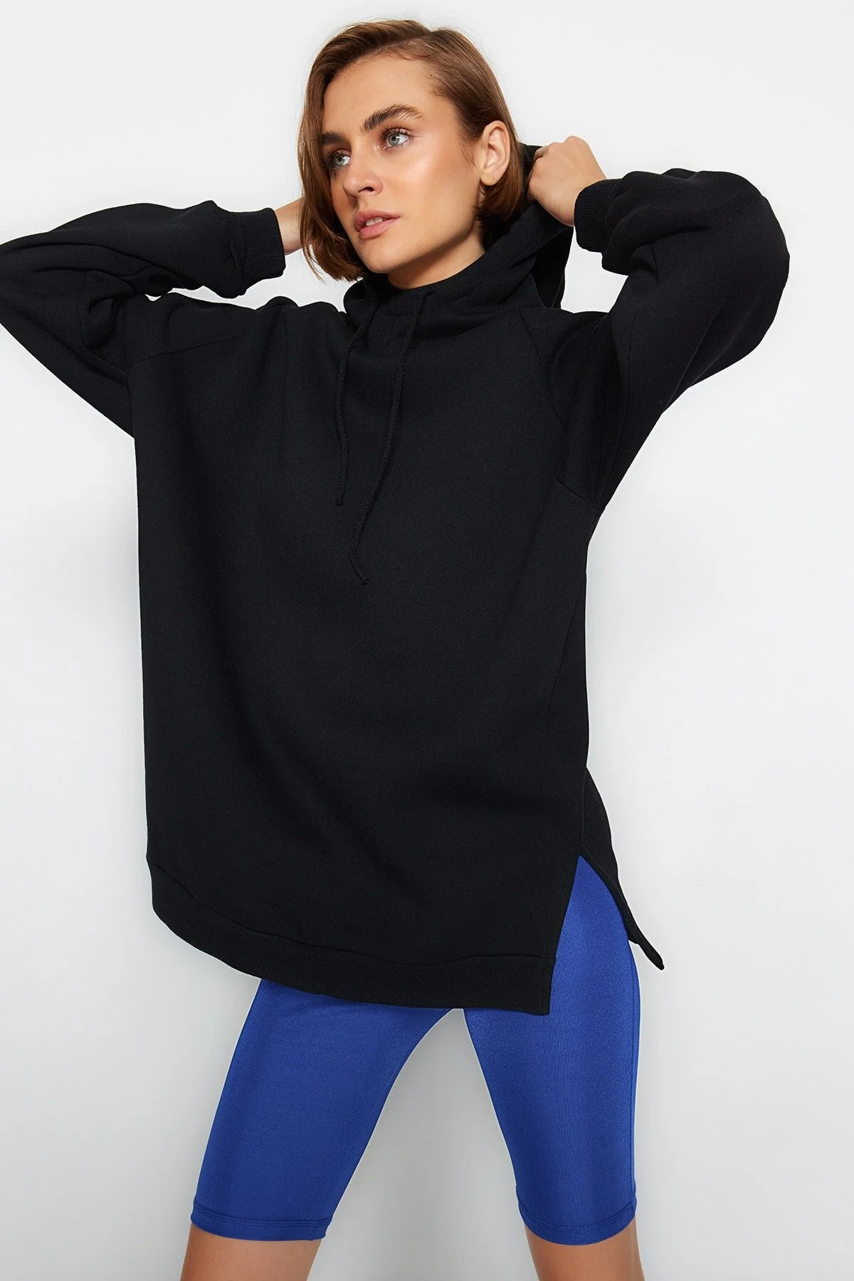 Bild von Trendyol Collection Schwarzes Oversize-sweatshirt Aus Rippstrick Mit Kapuze für Damen - XS