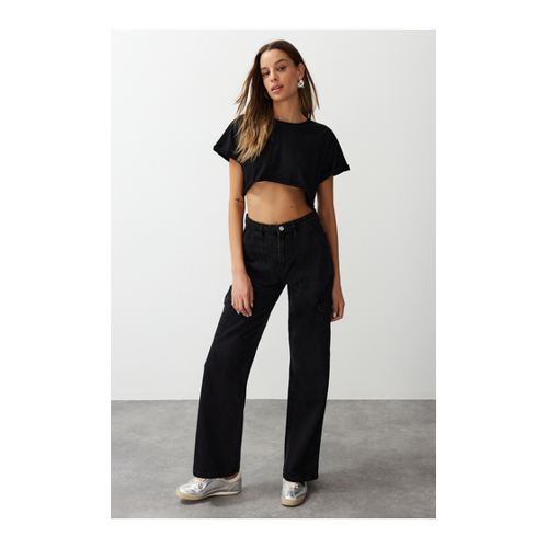 Bild von Trendyol Collection Schwarze Jeans Mit Weitem Bein Und Hoher Taille – für Damen - 32