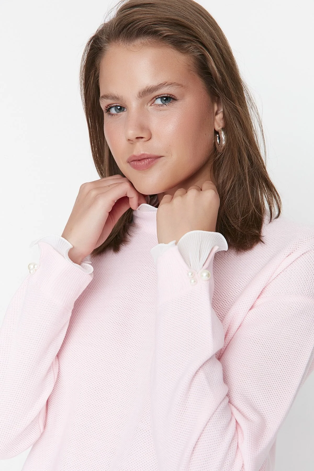 Bild von Trendyol Modest Strickpullover Mit Rosa Ärmeln Und Perlendetails für Damen - S