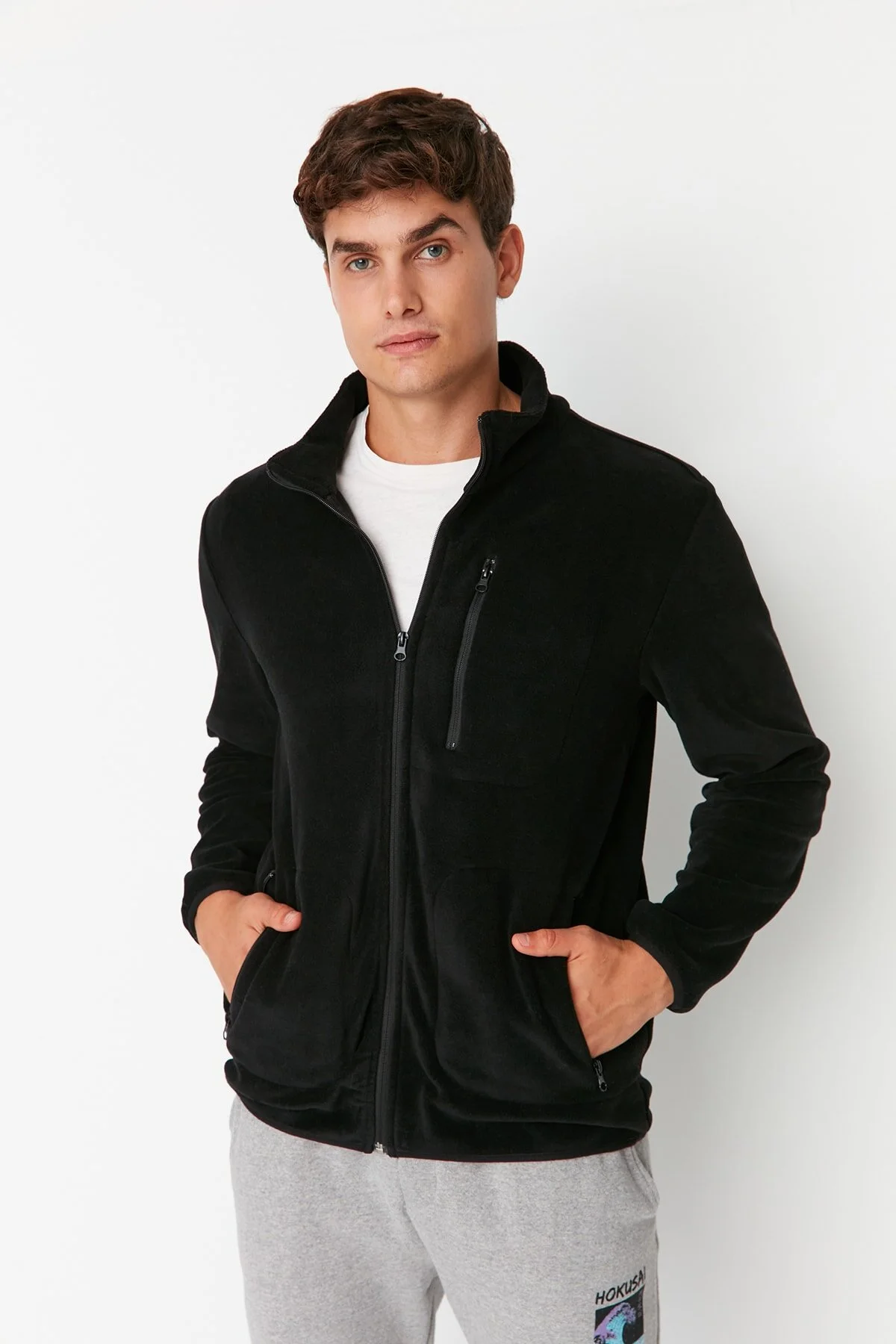 Bild von Trendyol Collection Schwarzes Anti-pilling-sweatshirt Aus Dickem Fleece Mit Reißverschluss – für Herren - M