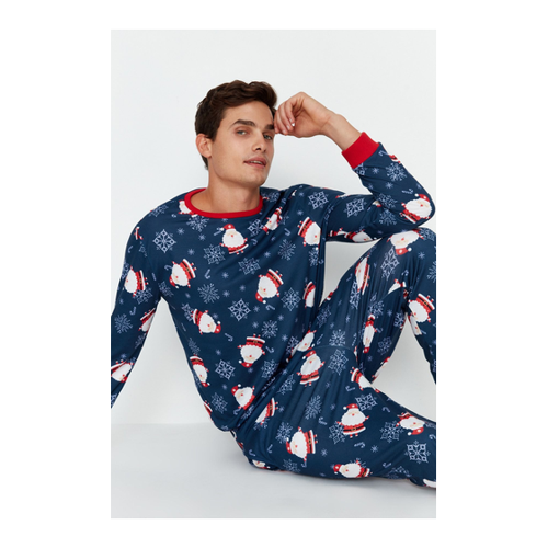 Bild von Trendyol Collection Marineblaues Pyjama-set Aus Strick – Familienkombination für Herren - M